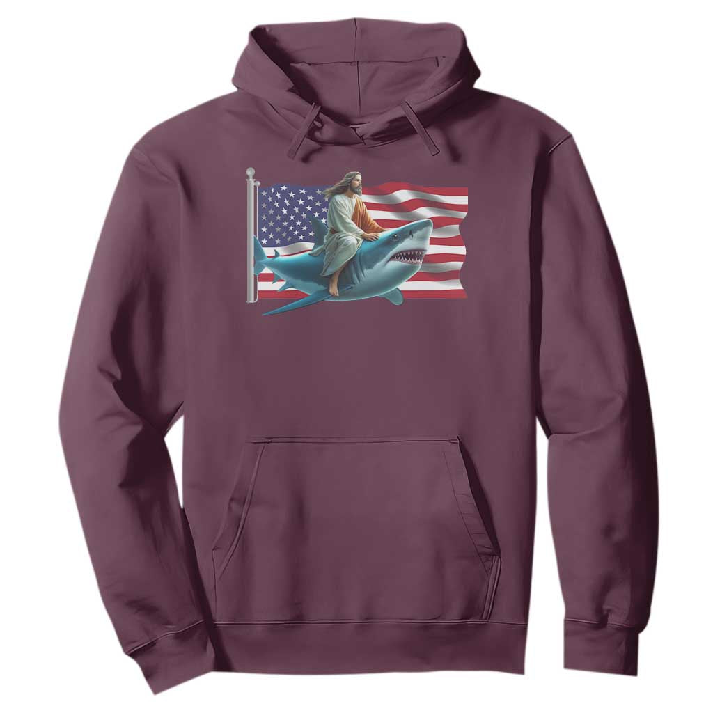Funny Jesus Shark Hoodie Christian Patriotic American Flag Meme TS14 Maroon Print Your Wear