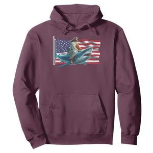 Funny Jesus Shark Hoodie Christian Patriotic American Flag Meme TS14 Maroon Print Your Wear