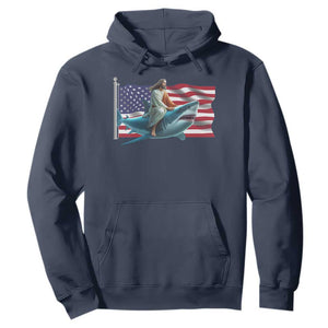 Funny Jesus Shark Hoodie Christian Patriotic American Flag Meme TS14 Navy Print Your Wear