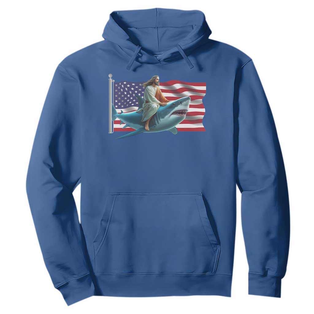 Funny Jesus Shark Hoodie Christian Patriotic American Flag Meme TS14 Royal Blue Print Your Wear