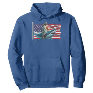 Funny Jesus Shark Hoodie Christian Patriotic American Flag Meme TS14 Royal Blue Print Your Wear