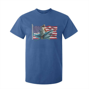 Funny Jesus Shark T Shirt For Kid Christian Patriotic American Flag Meme TS14 Royal Blue Print Your Wear