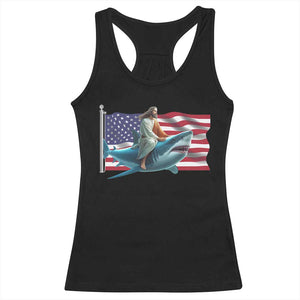 Funny Jesus Shark Racerback Tank Top Christian Patriotic American Flag Meme TS14 Black Print Your Wear