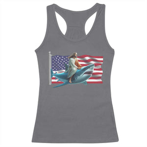 Funny Jesus Shark Racerback Tank Top Christian Patriotic American Flag Meme TS14 Charcoal Print Your Wear