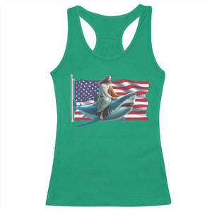 Funny Jesus Shark Racerback Tank Top Christian Patriotic American Flag Meme TS14 Irish Green Print Your Wear