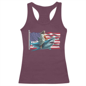 Funny Jesus Shark Racerback Tank Top Christian Patriotic American Flag Meme TS14 Maroon Print Your Wear