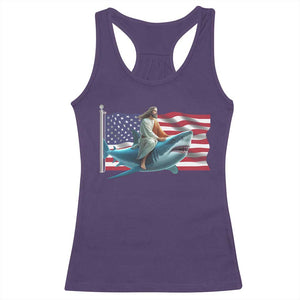 Funny Jesus Shark Racerback Tank Top Christian Patriotic American Flag Meme TS14 Purple Print Your Wear