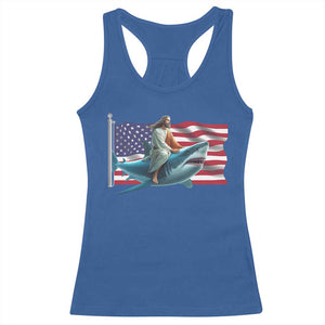Funny Jesus Shark Racerback Tank Top Christian Patriotic American Flag Meme TS14 Royal Blue Print Your Wear