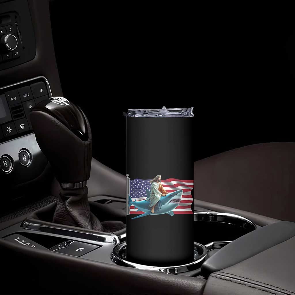 Funny Jesus Shark Skinny Tumbler Christian Patriotic American Flag Meme TS14 Print Your Wear