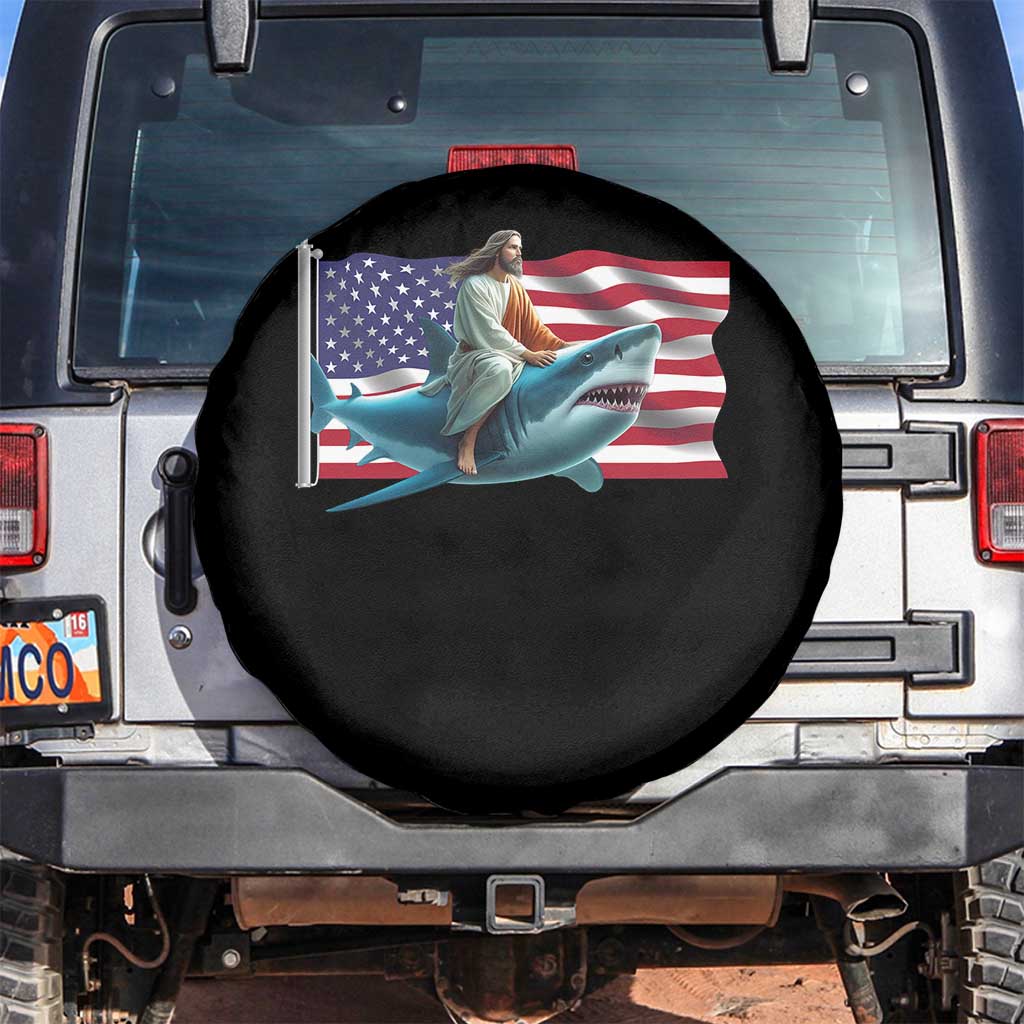 Funny Jesus Shark Spare Tire Cover Christian Patriotic American Flag Meme TS14 No hole Black Print Your Wear