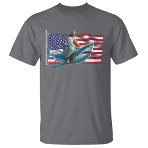 Funny Jesus Shark T Shirt Christian Patriotic American Flag Meme TS14 Charcoal Print Your Wear