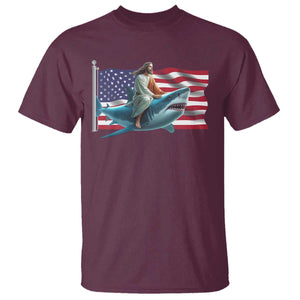 Funny Jesus Shark T Shirt Christian Patriotic American Flag Meme TS14 Maroon Print Your Wear