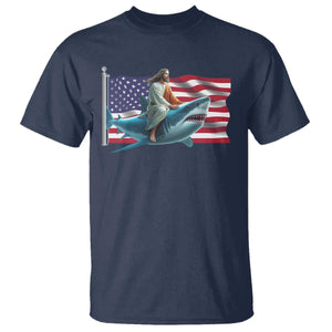 Funny Jesus Shark T Shirt Christian Patriotic American Flag Meme TS14 Navy Print Your Wear