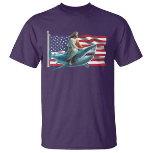 Funny Jesus Shark T Shirt Christian Patriotic American Flag Meme TS14 Purple Print Your Wear