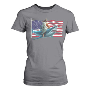 Funny Jesus Shark T Shirt For Women Christian Patriotic American Flag Meme TS14 Charcoal Print Your Wear