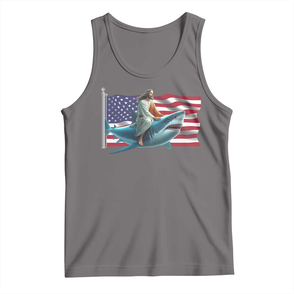 Funny Jesus Shark Tank Top Christian Patriotic American Flag Meme TS14 Deep Heather Print Your Wear
