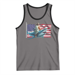 Funny Jesus Shark Tank Top Christian Patriotic American Flag Meme TS14 Deep Heather Black Print Your Wear