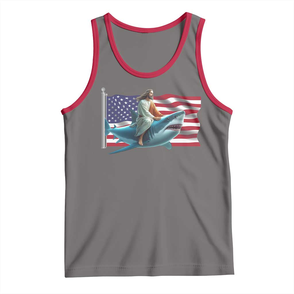 Funny Jesus Shark Tank Top Christian Patriotic American Flag Meme TS14 Deep Heather Red Print Your Wear