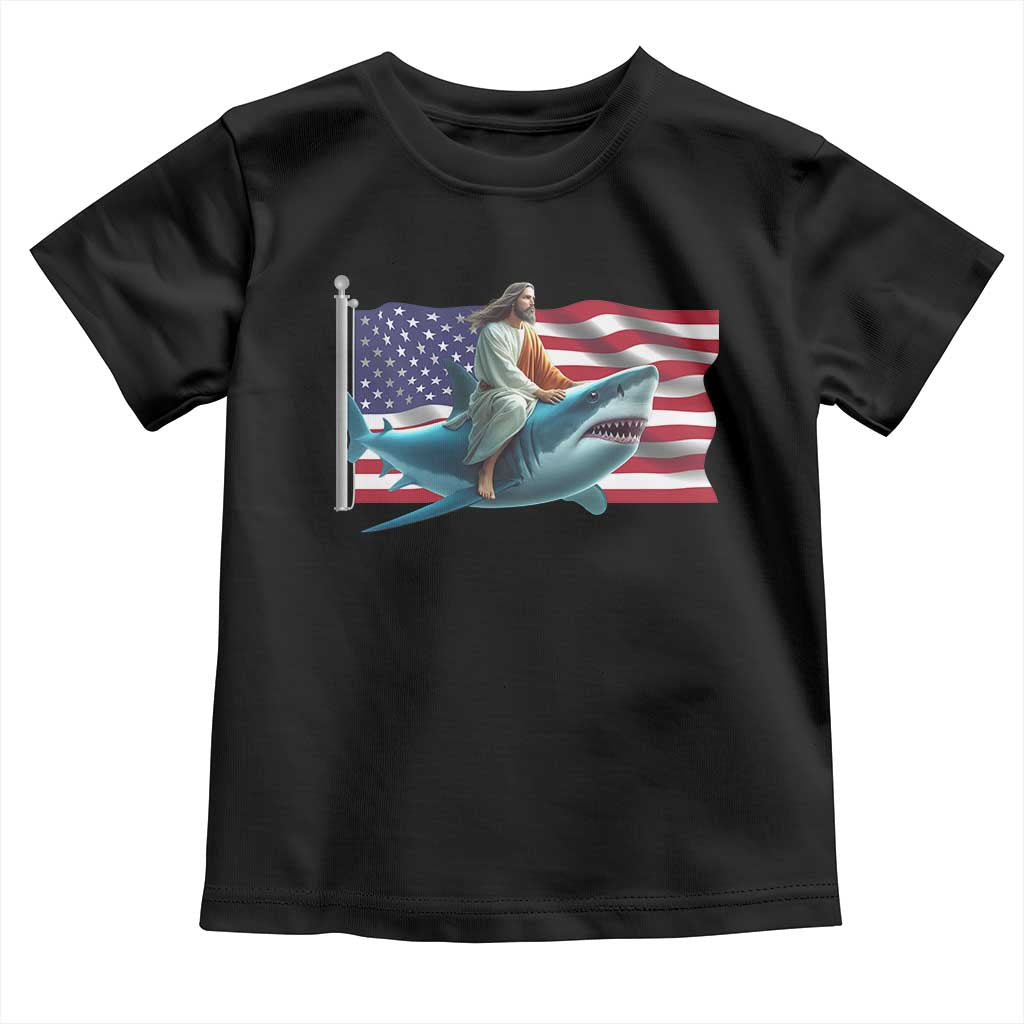 Funny Jesus Shark Toddler T Shirt Christian Patriotic American Flag Meme TS14 Black Print Your Wear