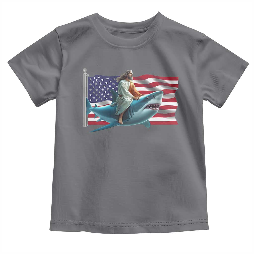 Funny Jesus Shark Toddler T Shirt Christian Patriotic American Flag Meme TS14 Charcoal Print Your Wear