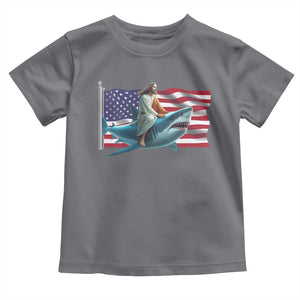 Funny Jesus Shark Toddler T Shirt Christian Patriotic American Flag Meme TS14 Charcoal Print Your Wear
