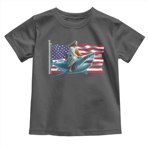 Funny Jesus Shark Toddler T Shirt Christian Patriotic American Flag Meme TS14 Dark Heather Print Your Wear