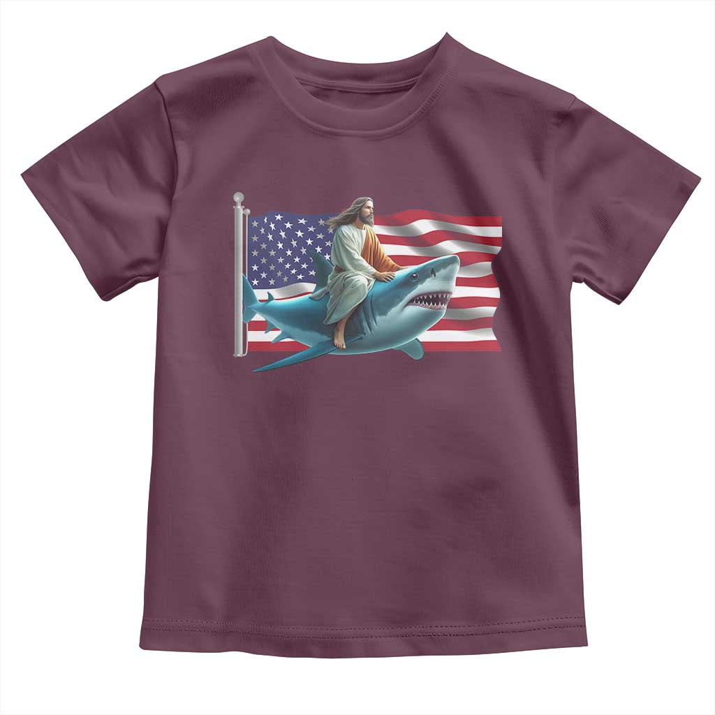 Funny Jesus Shark Toddler T Shirt Christian Patriotic American Flag Meme TS14 Maroon Print Your Wear
