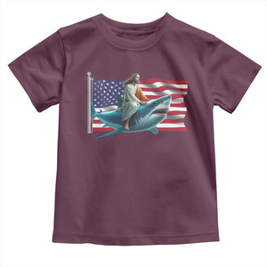 Funny Jesus Shark Toddler T Shirt Christian Patriotic American Flag Meme TS14 Maroon Print Your Wear