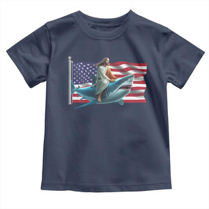Funny Jesus Shark Toddler T Shirt Christian Patriotic American Flag Meme TS14 Navy Print Your Wear