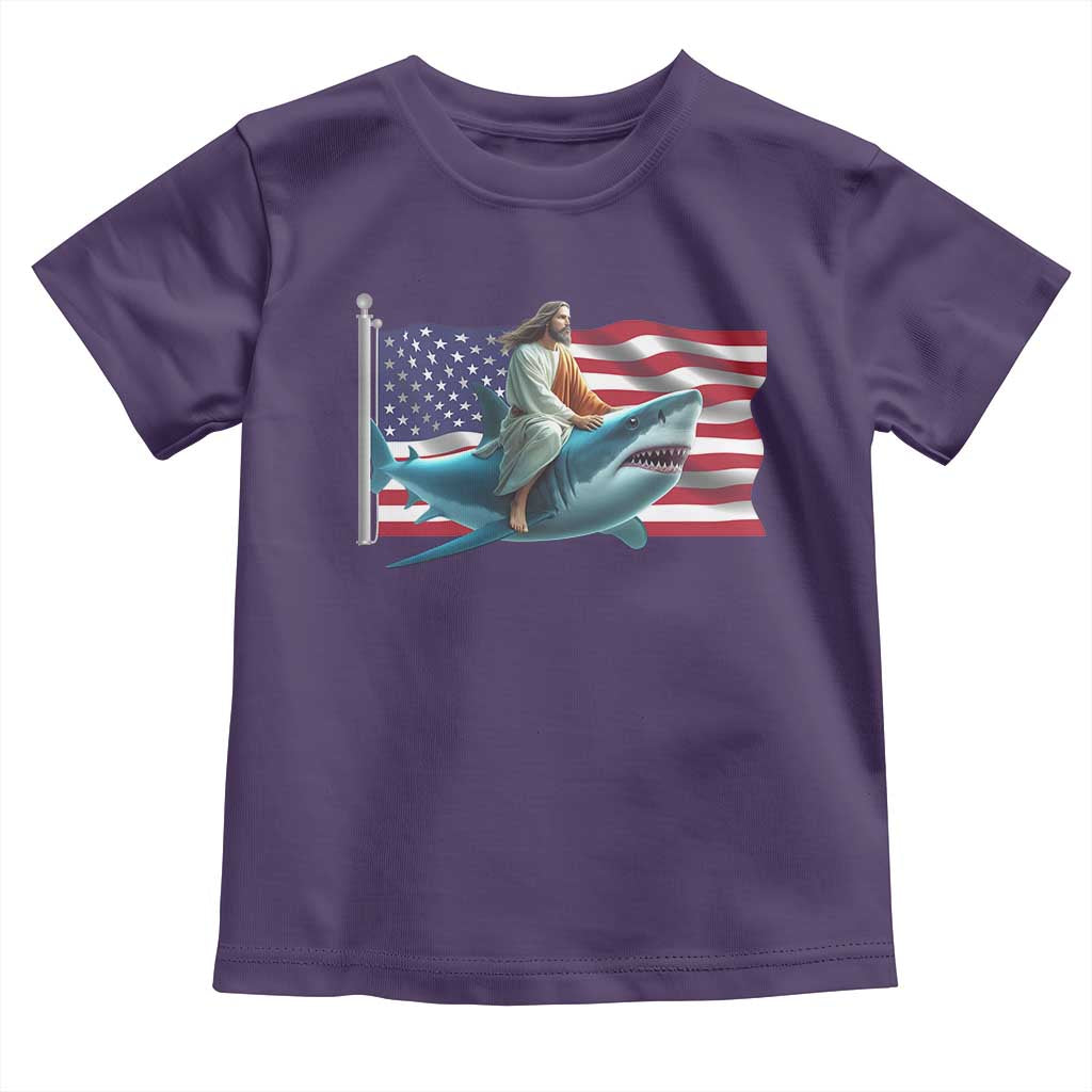 Funny Jesus Shark Toddler T Shirt Christian Patriotic American Flag Meme TS14 Purple Print Your Wear