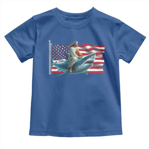 Funny Jesus Shark Toddler T Shirt Christian Patriotic American Flag Meme TS14 Royal Blue Print Your Wear