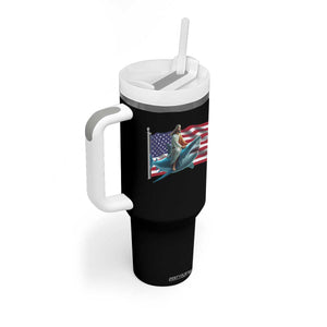 Funny Jesus Shark Tumbler With Handle Christian Patriotic American Flag Meme TS14 Print Your Wear