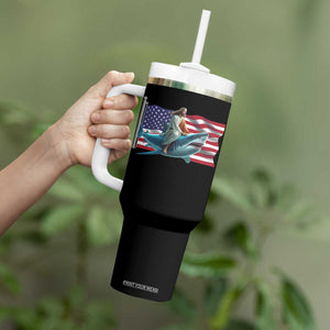 Funny Jesus Shark Tumbler With Handle Christian Patriotic American Flag Meme TS14 Print Your Wear
