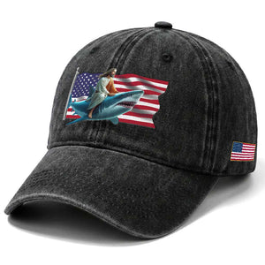Funny Jesus Shark Washed Cotton Baseball Cap Christian Patriotic American Flag Meme TS14 Print Your Wear