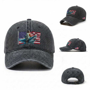 Funny Jesus Shark Washed Cotton Baseball Cap Christian Patriotic American Flag Meme TS14 Washed Cap Universal Fit Dark Gray Print Your Wear