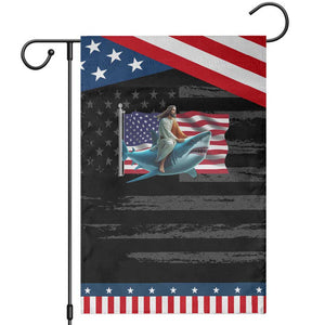 Funny Jesus Shark Garden Flag Christian Patriotic American Flag Meme TS14 Distressed Black Blue Print Your Wear