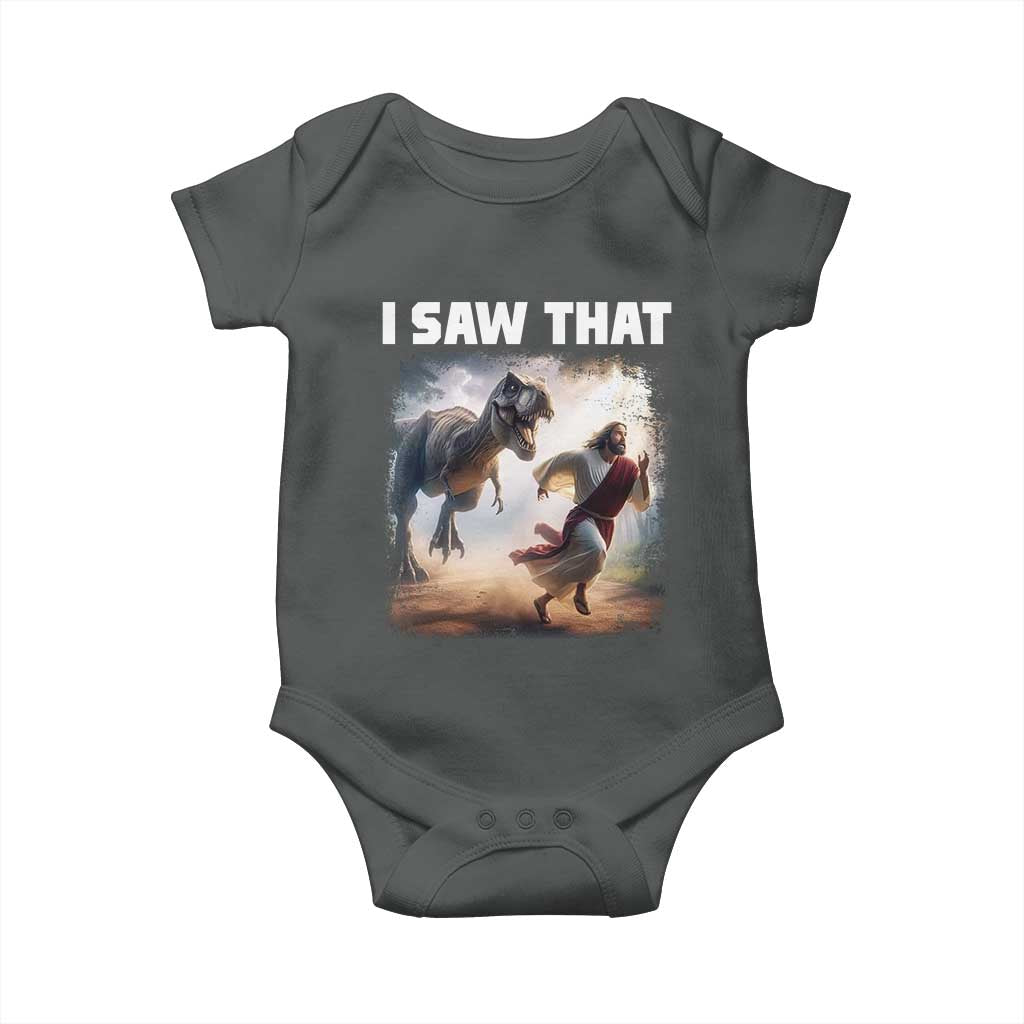 Funny Jesus Dinosaur Baby Onesie I Saw That Christan Meme TS14 Dark Heather Print Your Wear