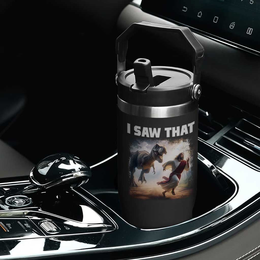 Funny Jesus Dinosaur Flip Straw Tumbler I Saw That Christan Meme TS14 Print Your Wear
