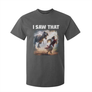 Funny Jesus Dinosaur T Shirt For Kid I Saw That Christan Meme TS14 Dark Heather Print Your Wear