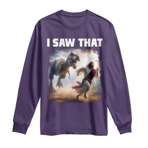 Funny Jesus Dinosaur Long Sleeve Shirt I Saw That Christan Meme TS14 Purple Print Your Wear