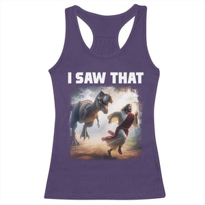 Funny Jesus Dinosaur Racerback Tank Top I Saw That Christan Meme TS14 Purple Print Your Wear