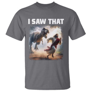 Funny Jesus Dinosaur T Shirt I Saw That Christan Meme TS14 Charcoal Print Your Wear