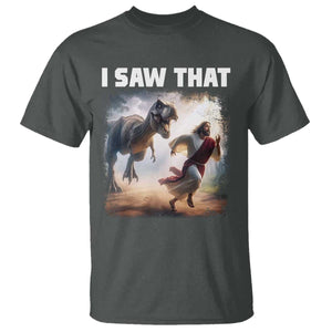 Funny Jesus Dinosaur T Shirt I Saw That Christan Meme TS14 Dark Heather Print Your Wear