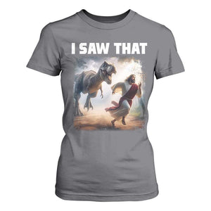 Funny Jesus Dinosaur T Shirt For Women I Saw That Christan Meme TS14 Charcoal Print Your Wear