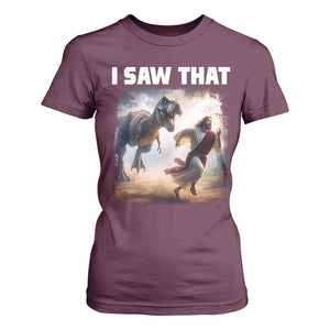 Funny Jesus Dinosaur T Shirt For Women I Saw That Christan Meme TS14 Maroon Print Your Wear