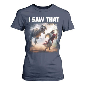 Funny Jesus Dinosaur T Shirt For Women I Saw That Christan Meme TS14 Navy Print Your Wear