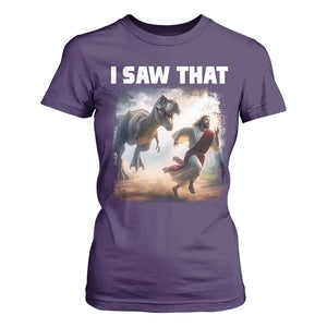 Funny Jesus Dinosaur T Shirt For Women I Saw That Christan Meme TS14 Purple Print Your Wear