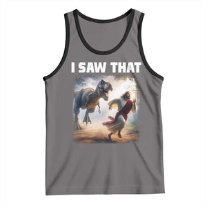 Funny Jesus Dinosaur Tank Top I Saw That Christan Meme TS14 Deep Heather Black Print Your Wear