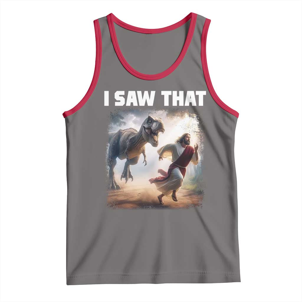 Funny Jesus Dinosaur Tank Top I Saw That Christan Meme TS14 Deep Heather Red Print Your Wear