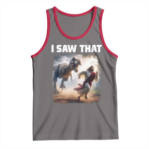 Funny Jesus Dinosaur Tank Top I Saw That Christan Meme TS14 Deep Heather Red Print Your Wear